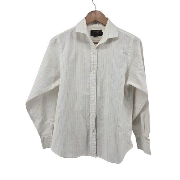Eddie Bauer Tops - Eddie Bauer Button Front Shirt Womens 10 White Multicolor Stripe Vintage Cotton